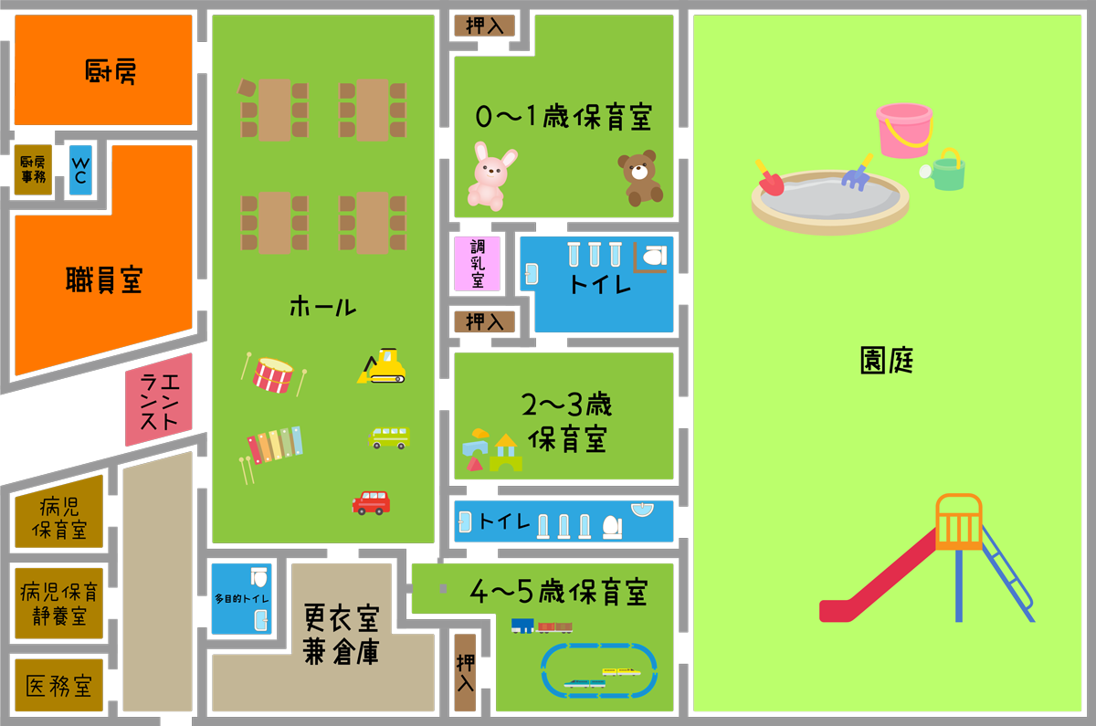 ドルフィン・メイトこども園 操山東 園内図